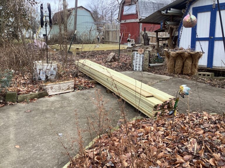 platform with lumber Green Acres Permaculture Village